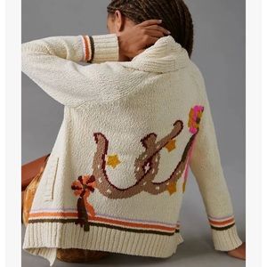 Anthropologie Maeve Duffle Horseshoe Cardigan Size L NWT